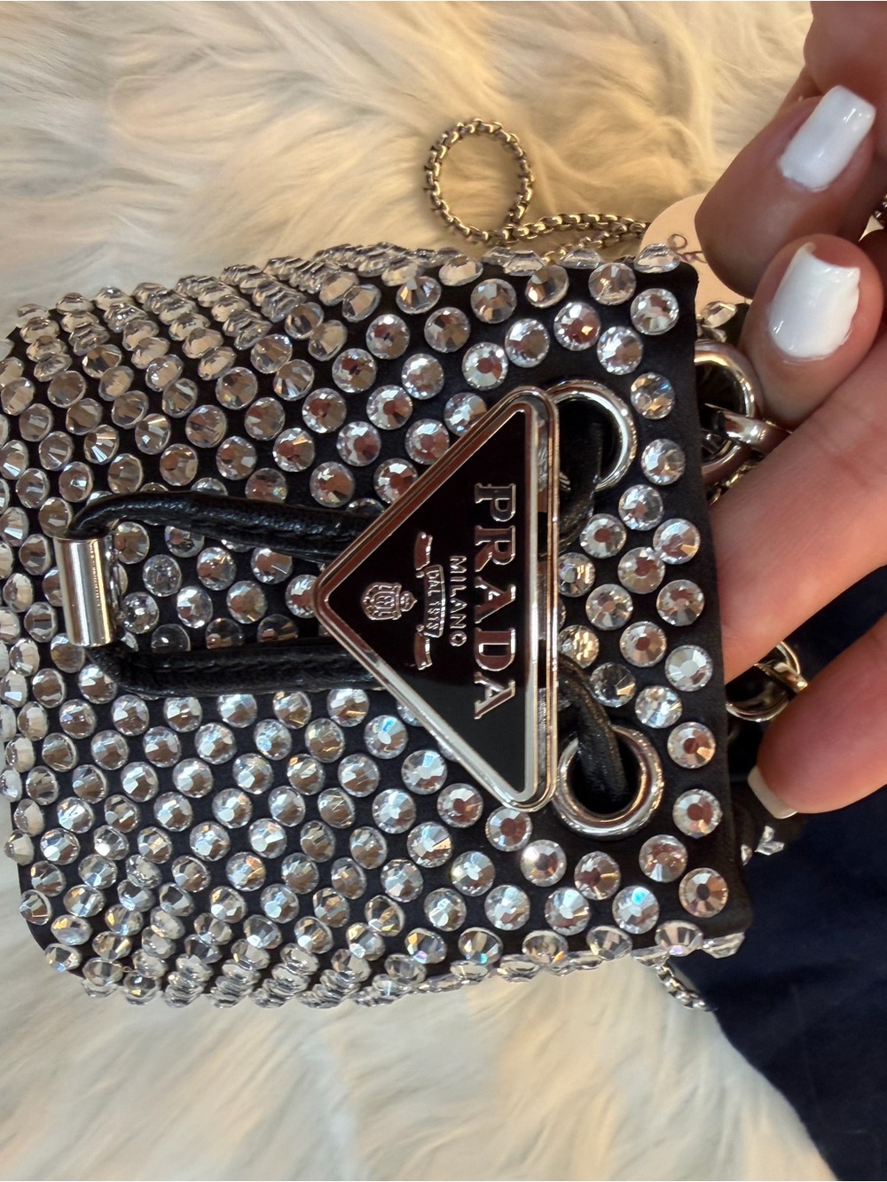 PRADA SATIN CRYSTAL MINI DRAWCORD POUCH SHOULDER BAG - Picture 7 of 10